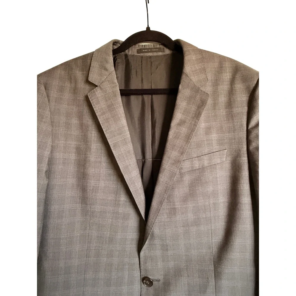 Hugo Boss BOSS Sport Coat Blazer 44L Gray Plaid Super 100 Wool Tailored Fit